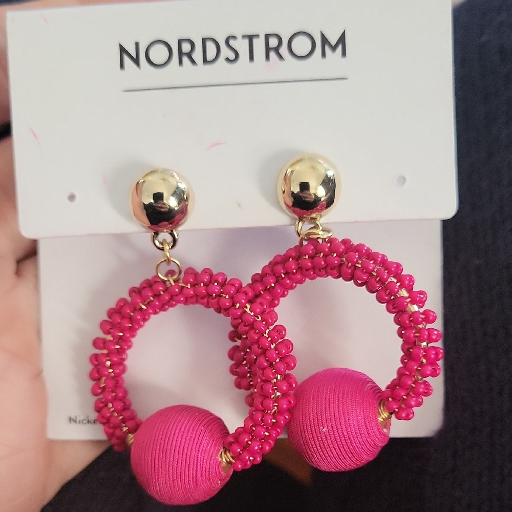 Nordstrom Fuchsia and Gold Beaded Earrings